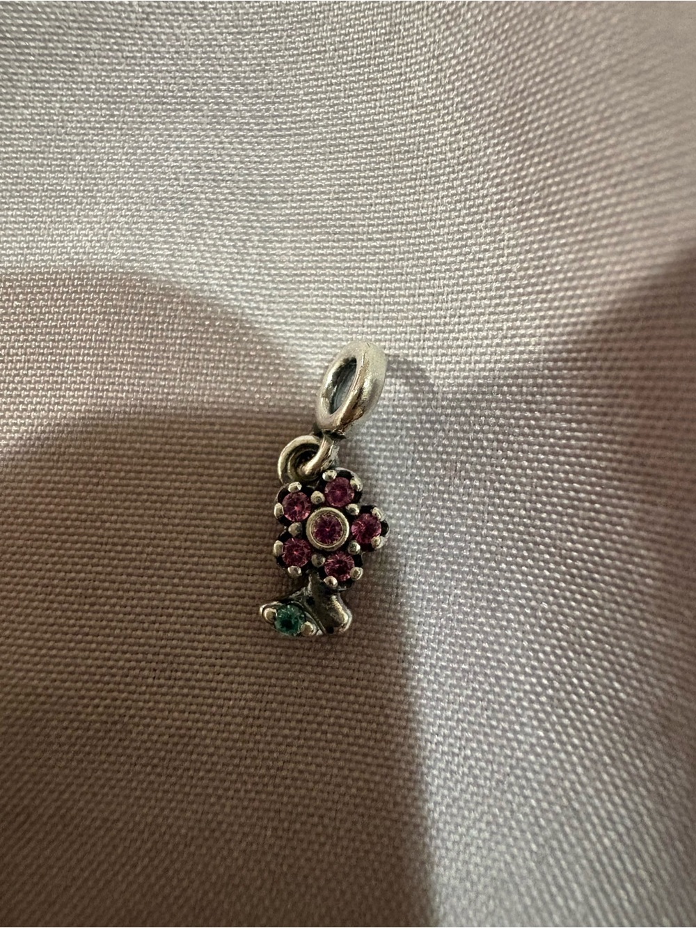 Pandora Silver Floral Charm with Pink and Green Stones